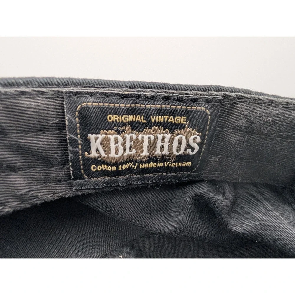 KBETHOS Black Distressed Cadet Hat Zebra Cross Studded Military Cap Adjustable